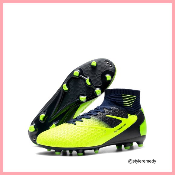 High Top Soccer Cleats, Synthetic Leather & Knitted, Lace Up Athletic Shoes main image 3
